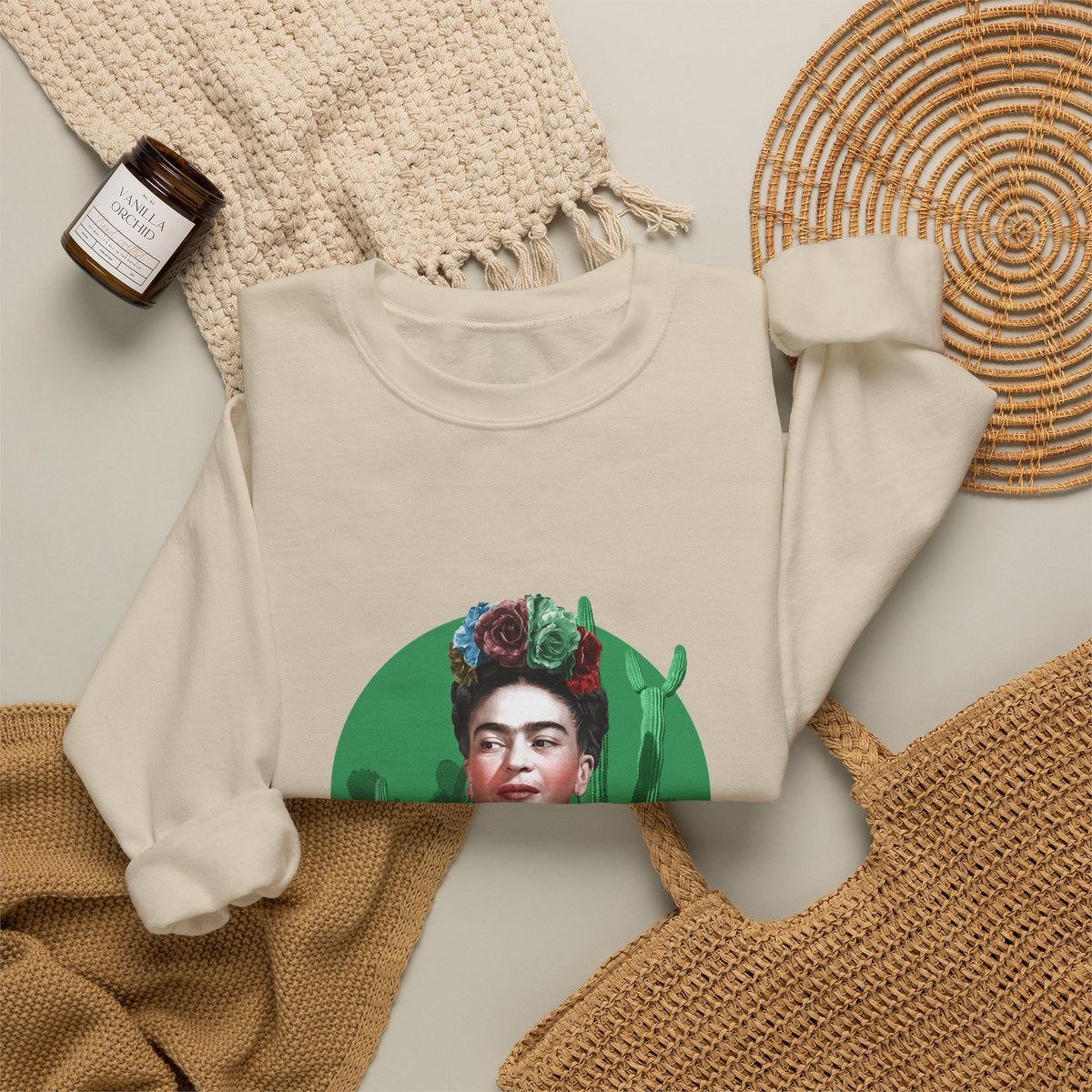 Frida Kahlo Cactus Garden Medallion Crewneck Sweatshirt