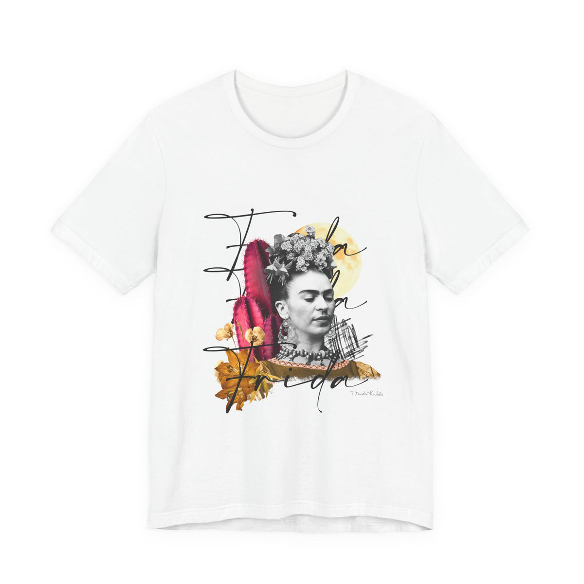 Frida Kahlo Moonlight Script Collage T-Shirt