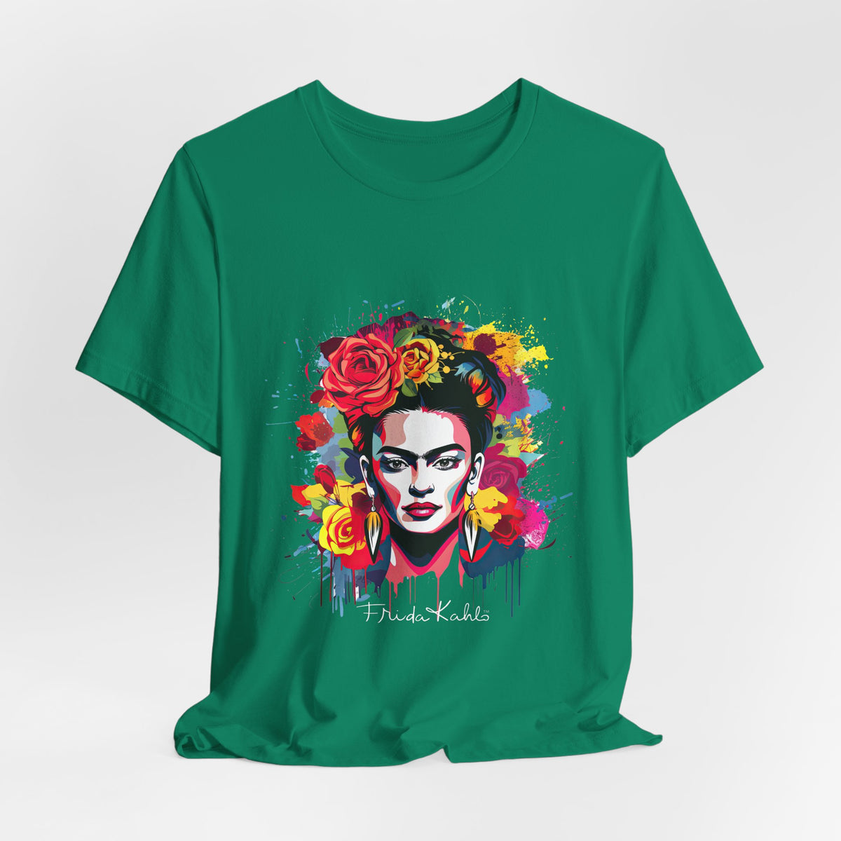 Frida Kahlo Watercolor Floral Portrait T-Shirt