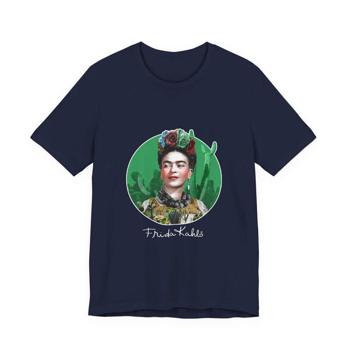 Frida Kahlo Cactus Garden Medallion T-Shirt in Navy, front