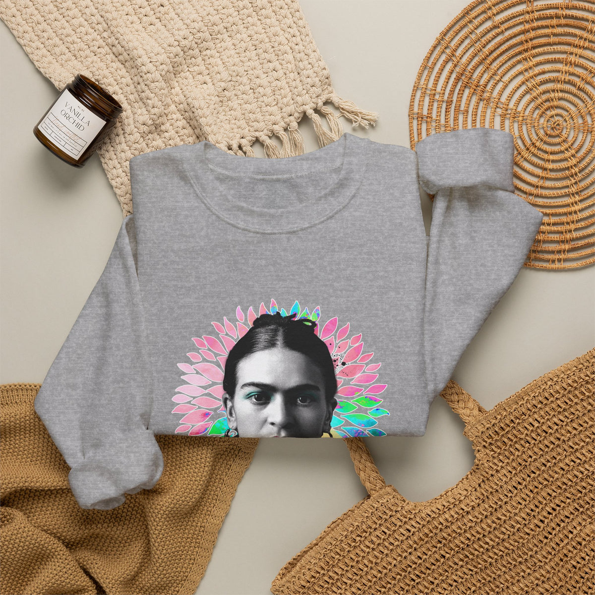 Frida Kahlo Flower Halo Portrait Crewneck Sweatshirt