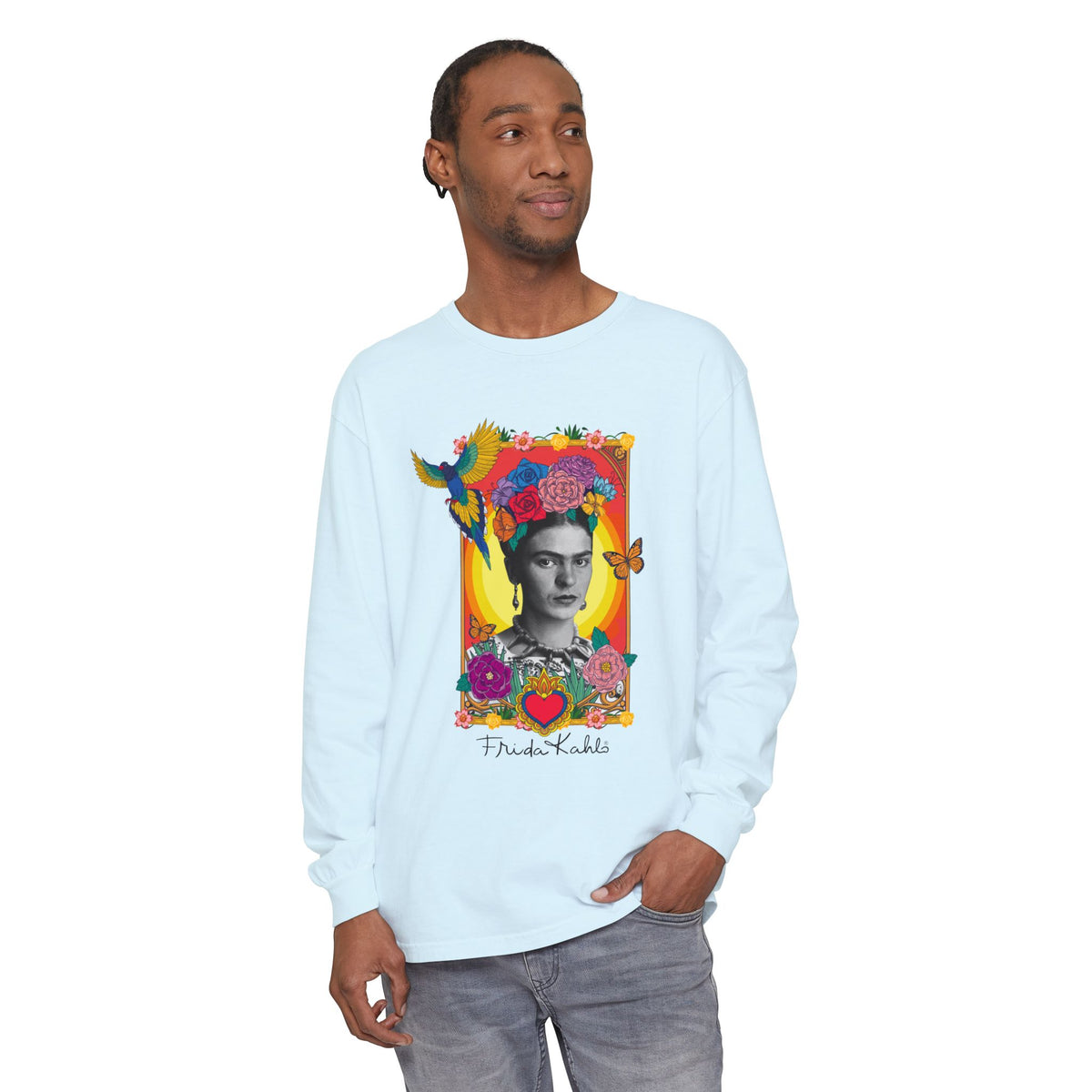 Frida Kahlo Hummingbird Golden Frame Long Sleeve T-Shirt
