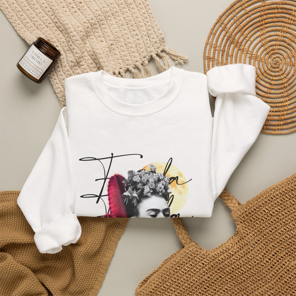 Frida Kahlo Moonlight Script Collage Crewneck Sweatshirt