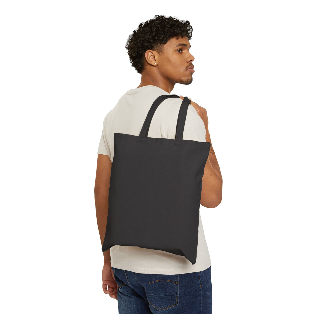 Frida Kahlo Bold Floral Crown Portrait Canvas Tote Bag in Black, worn, back