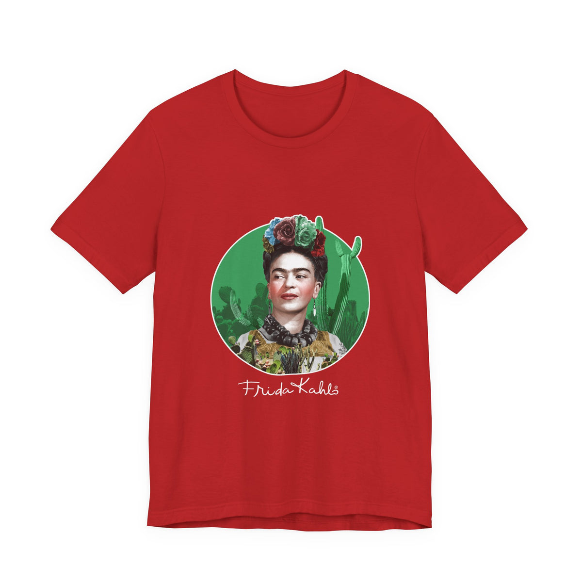 Frida Kahlo Cactus Garden Medallion T-Shirt in Red, front