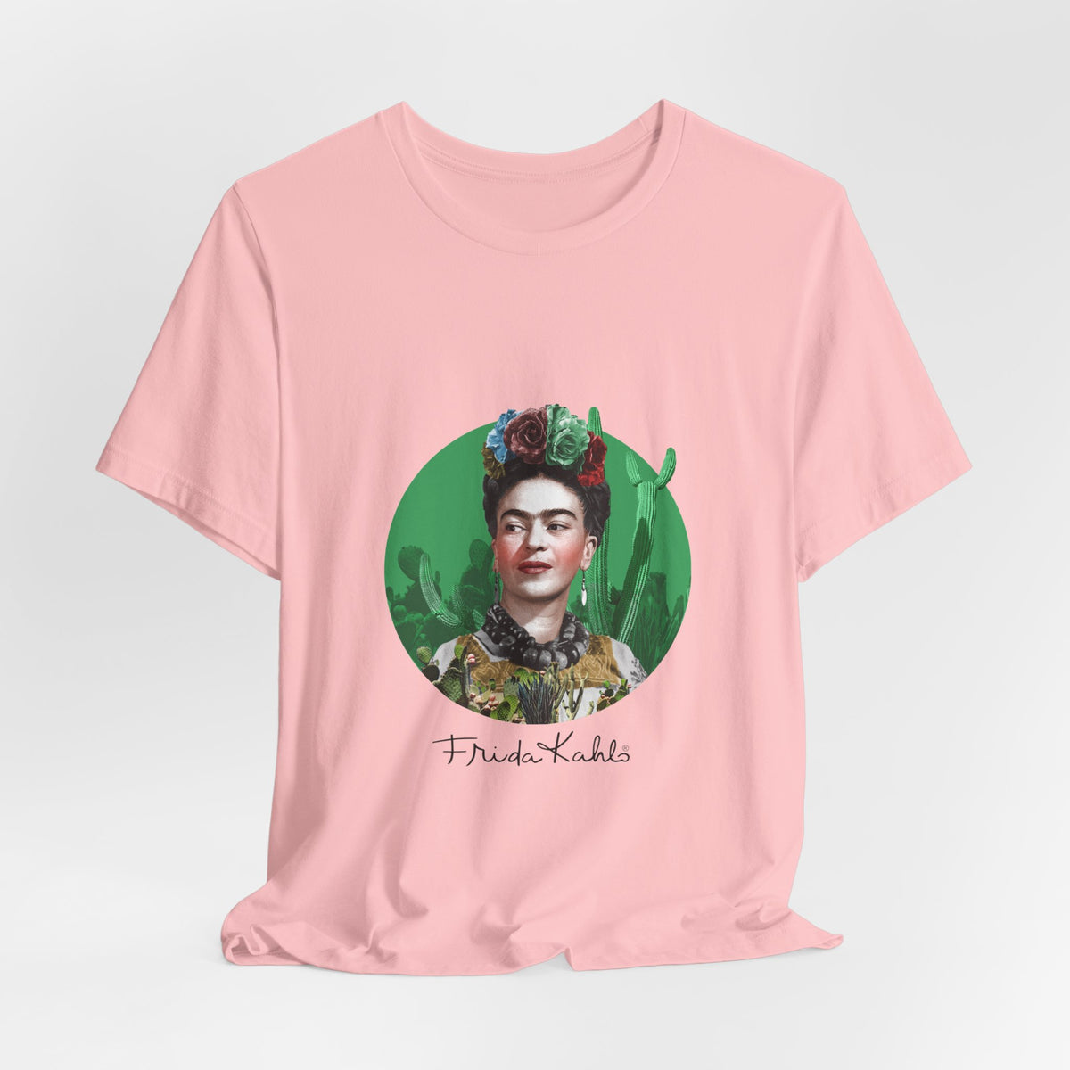 Frida Kahlo Cactus Garden Medallion T-Shirt in Pink, hanging