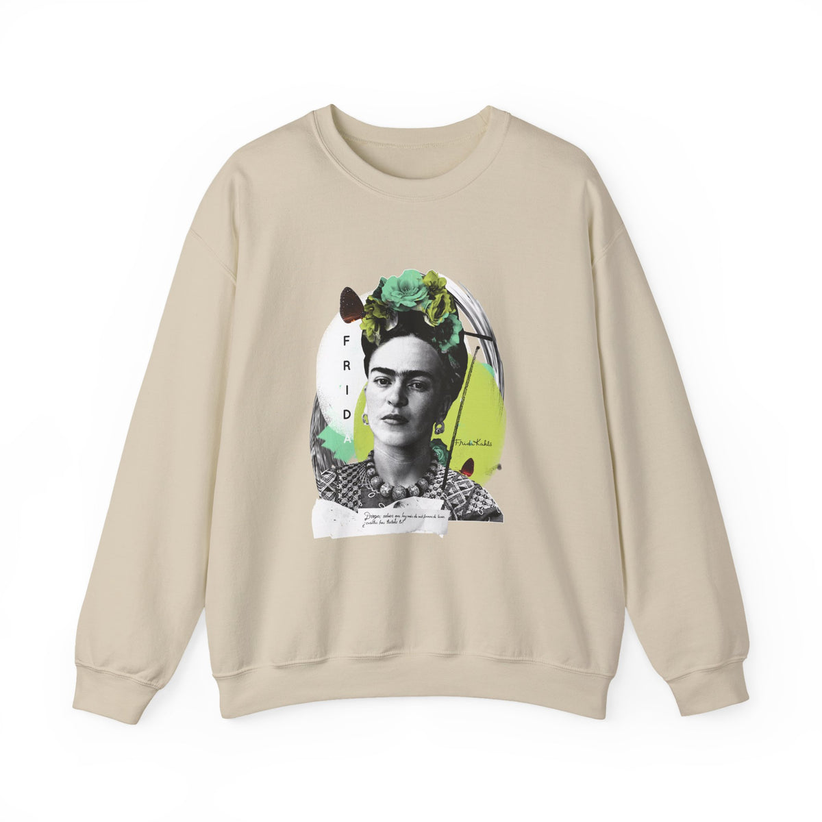 Frida Kahlo Modern Collage Portrait Crewneck Sweatshirt in Sand