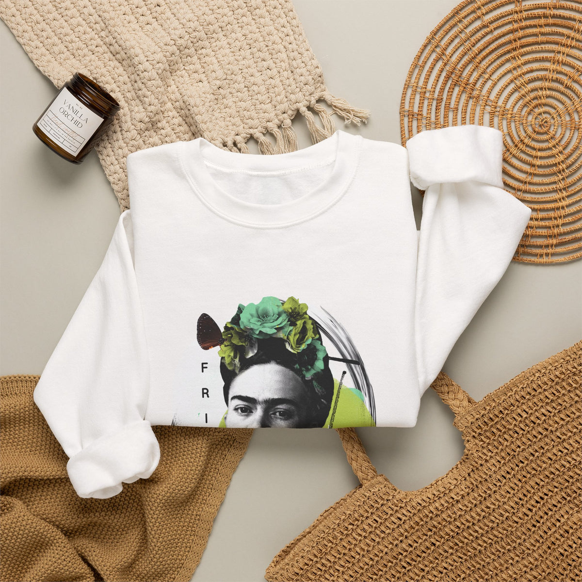 Frida Kahlo Modern Collage Portrait Crewneck Sweatshirt