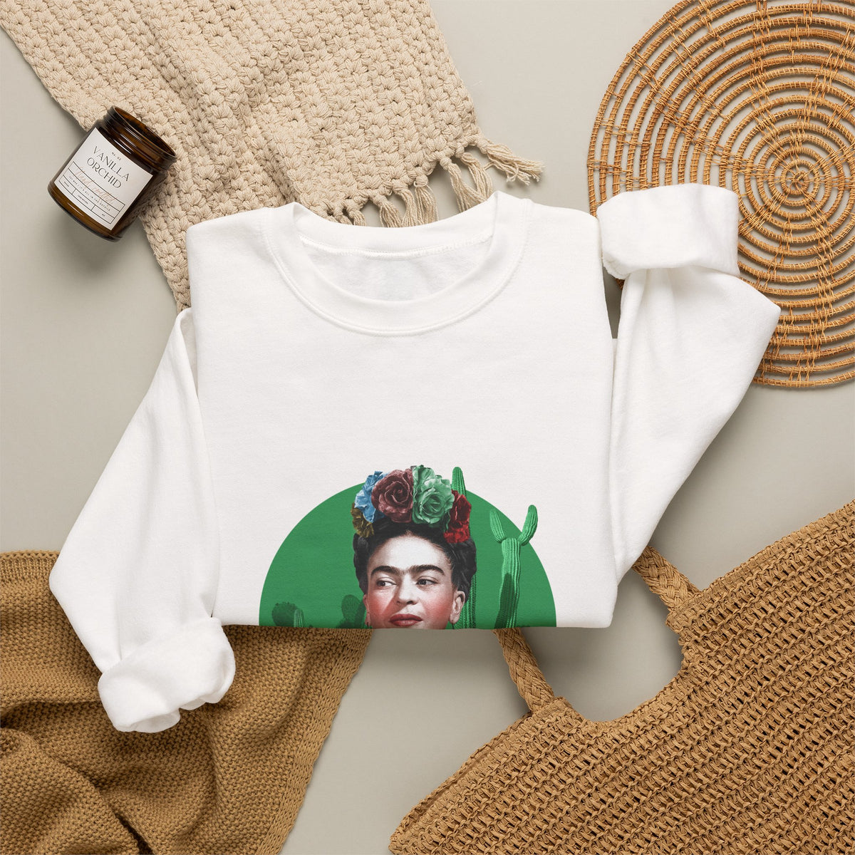 Frida Kahlo Cactus Garden Medallion Crewneck Sweatshirt