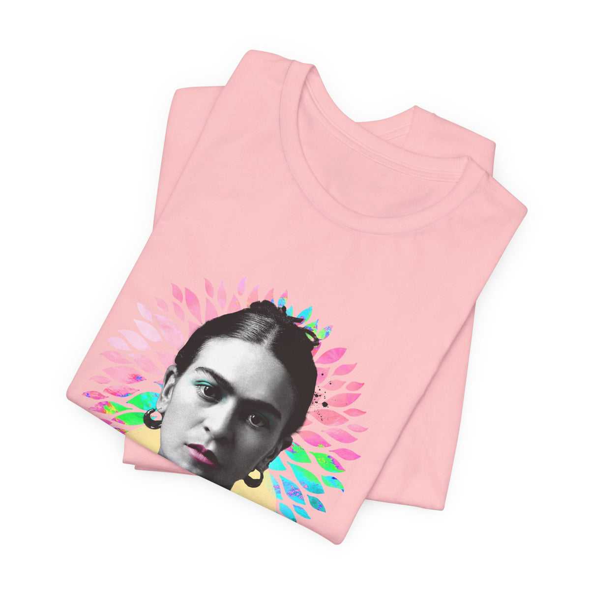 Frida Kahlo Flower Halo Portrait T-Shirt in Pink, folded