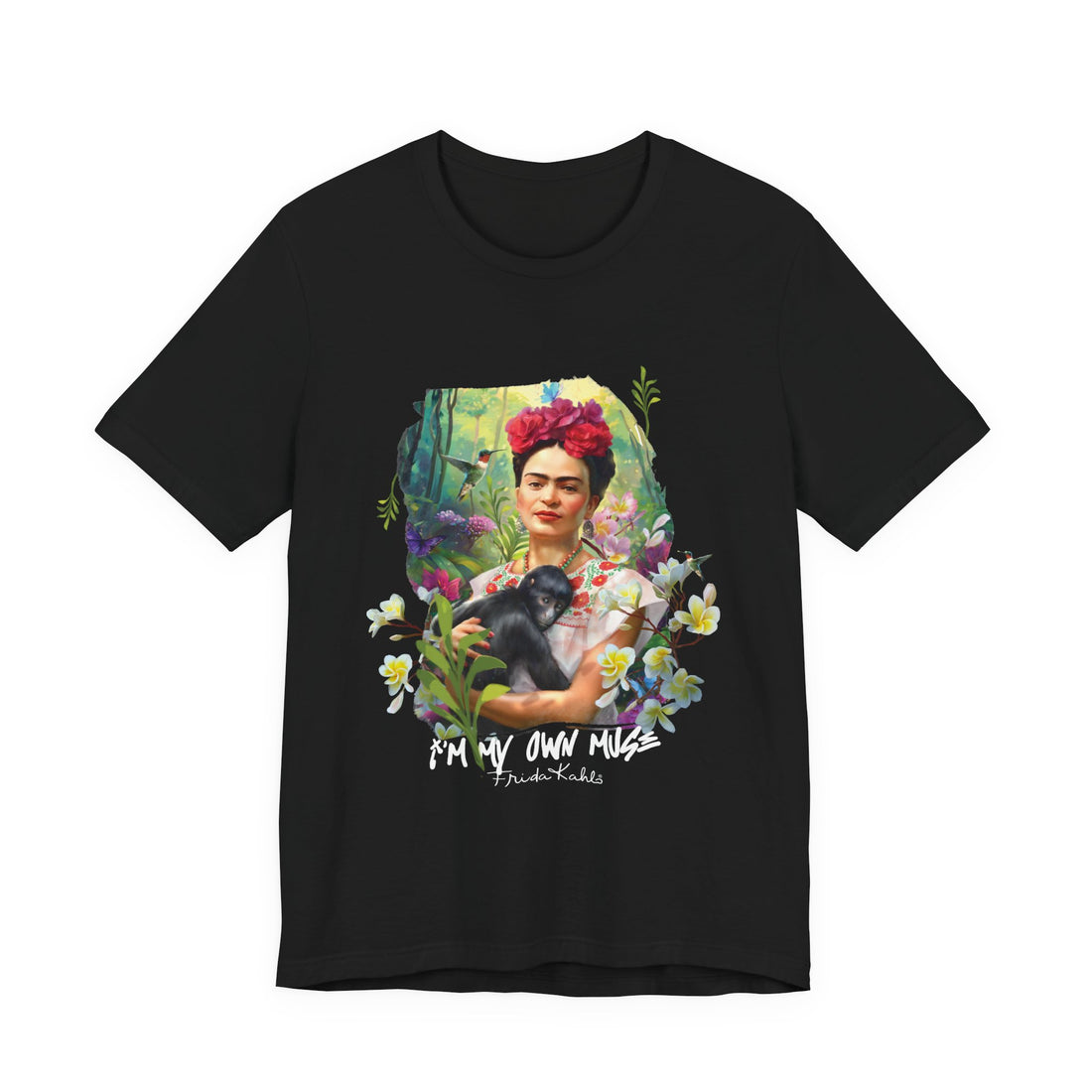 Frida Kahlo Jungle Monkey Portrait T-Shirt in Black