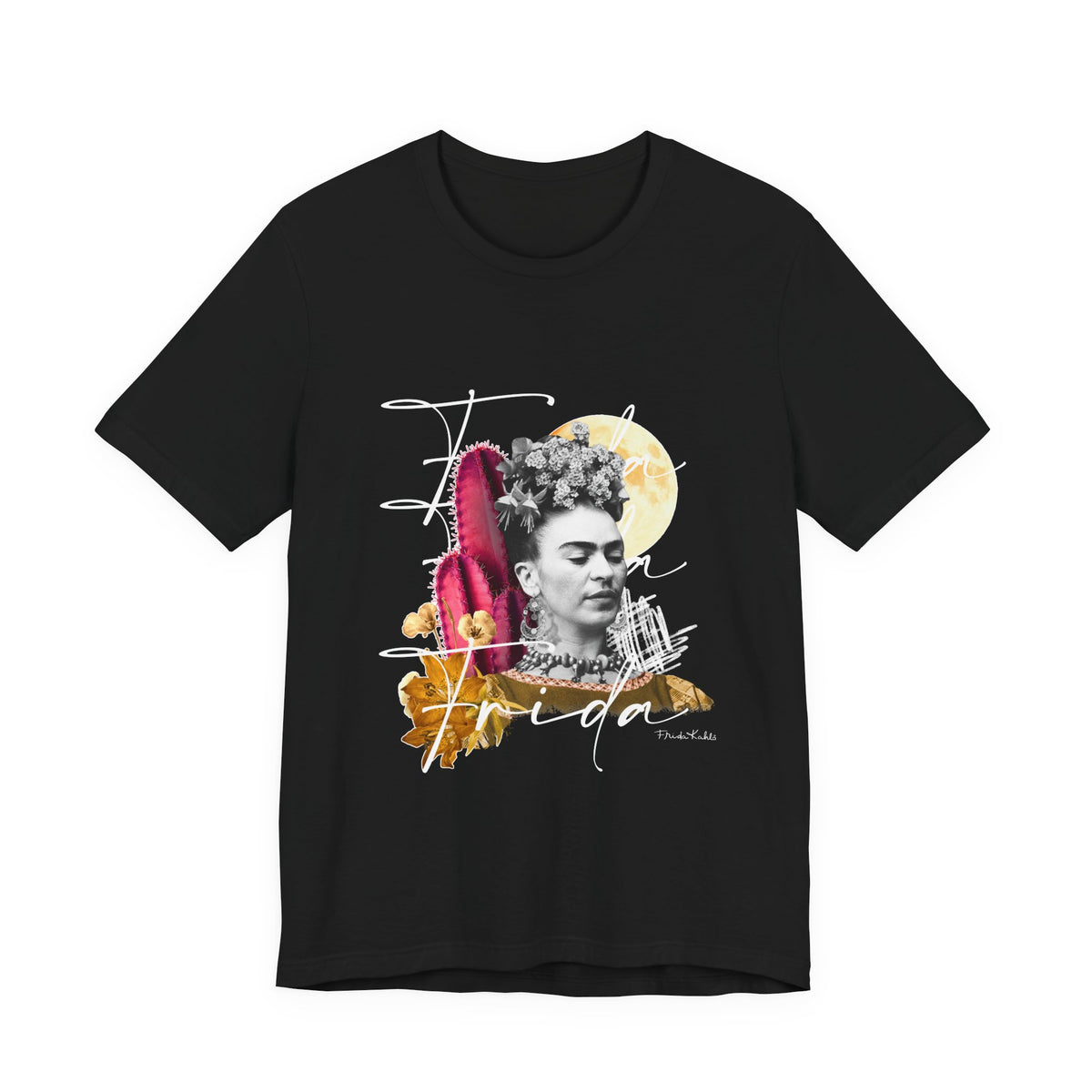 Frida Kahlo Moonlight Script Collage T-Shirt