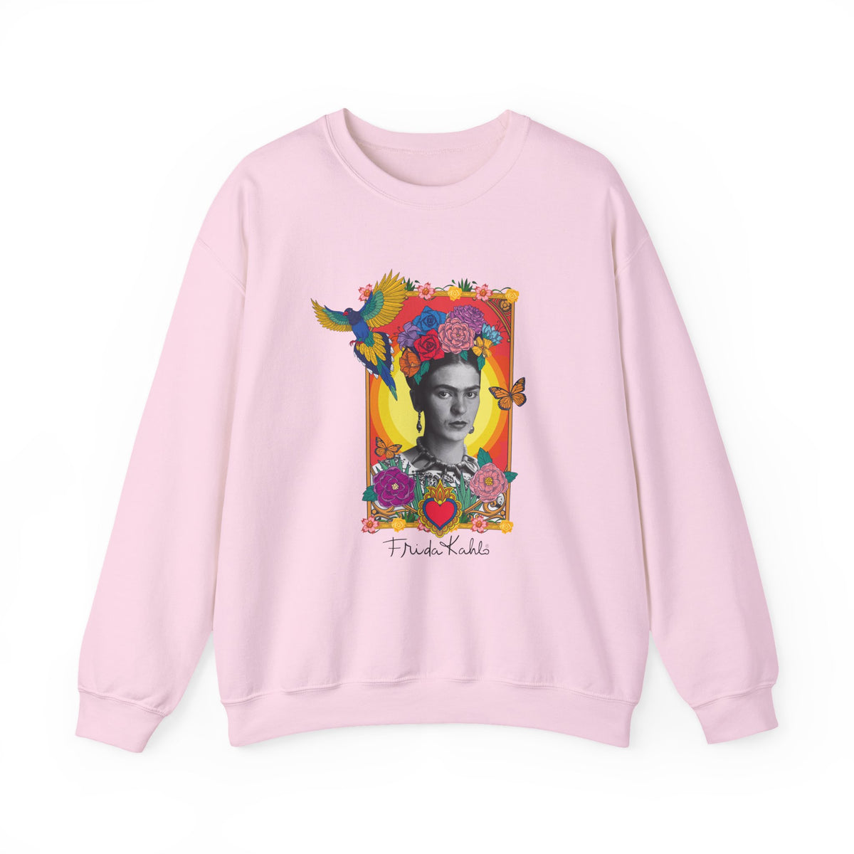 Frida Kahlo Hummingbird Golden Frame Crewneck Sweatshirt in Light Pink