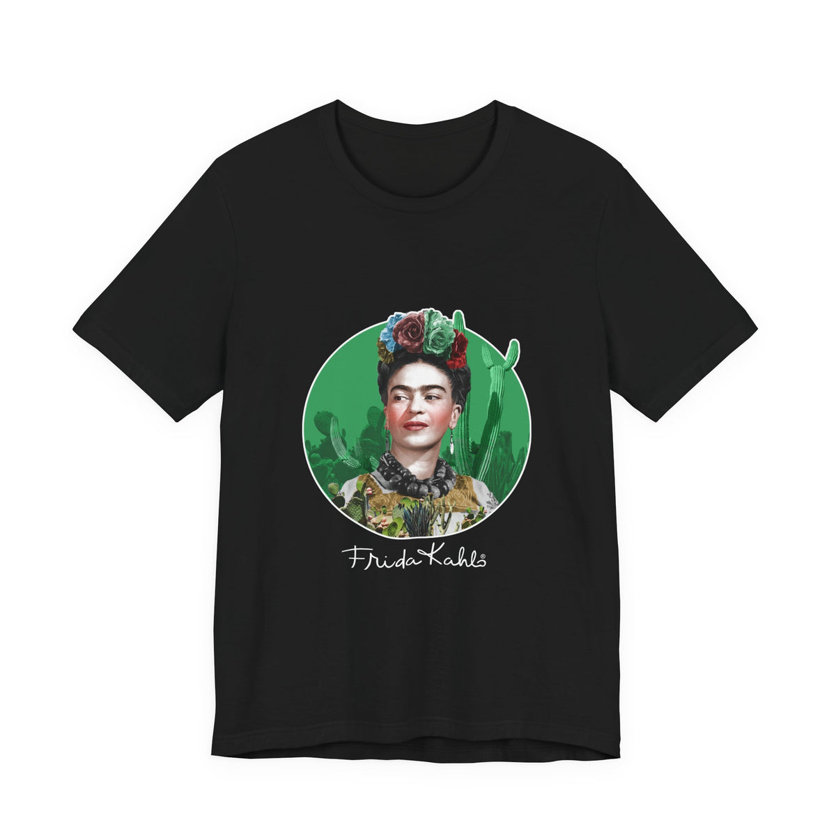 Frida Kahlo Cactus Garden Medallion T-Shirt in Black, front