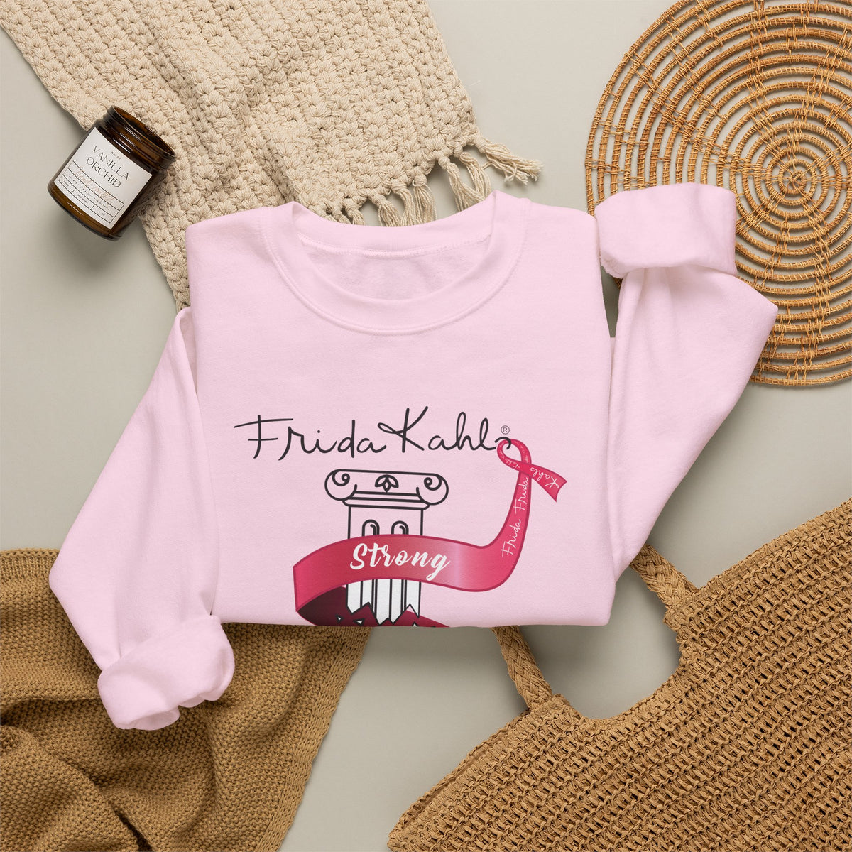 Frida Kahlo Pink Ribbon Banner Breast Cancer Awareness Sweatshirt