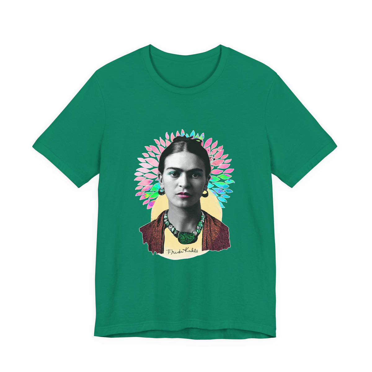Frida Kahlo Flower Halo Portrait T-Shirt in Kelly, front