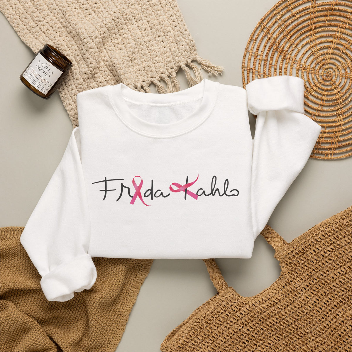 Frida Kahlo Pink Ribbon Logo Breast Cancer Awareness Sweatshirt