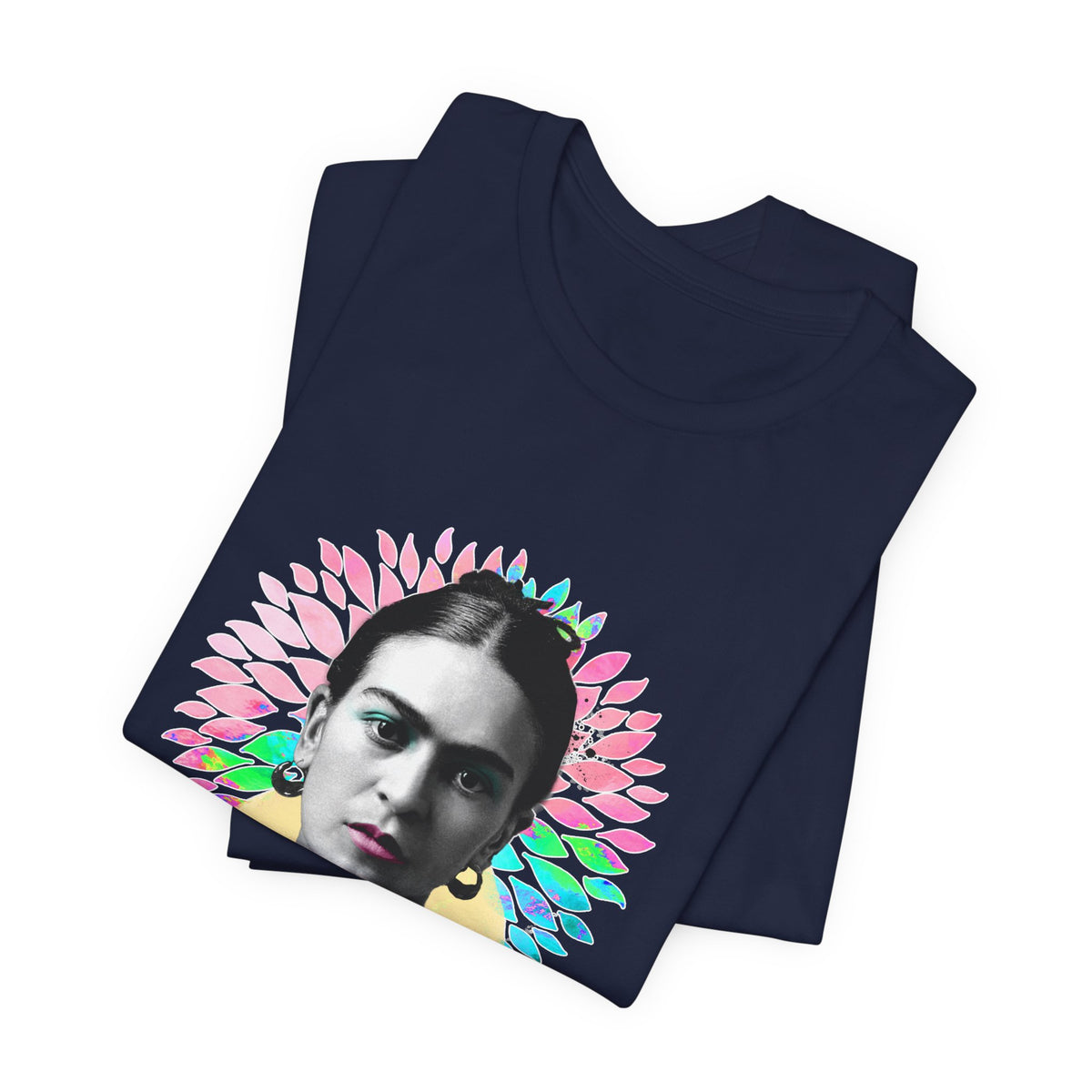Frida Kahlo Flower Halo Portrait T-Shirt in Navy, folded