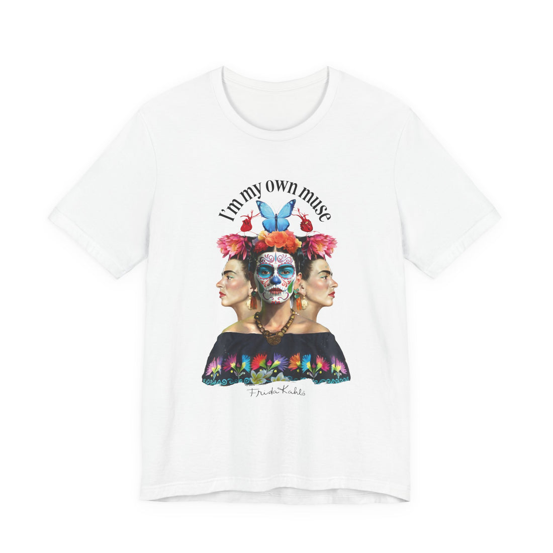 Frida Kahlo Butterfly Mirror Portrait T-Shirt in White