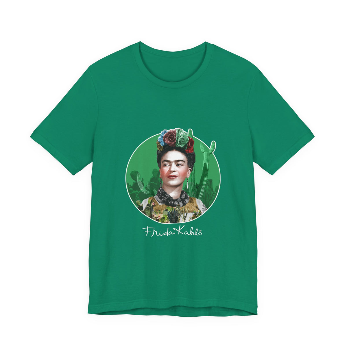 Frida Kahlo Cactus Garden Medallion T-Shirt in Kelly, front