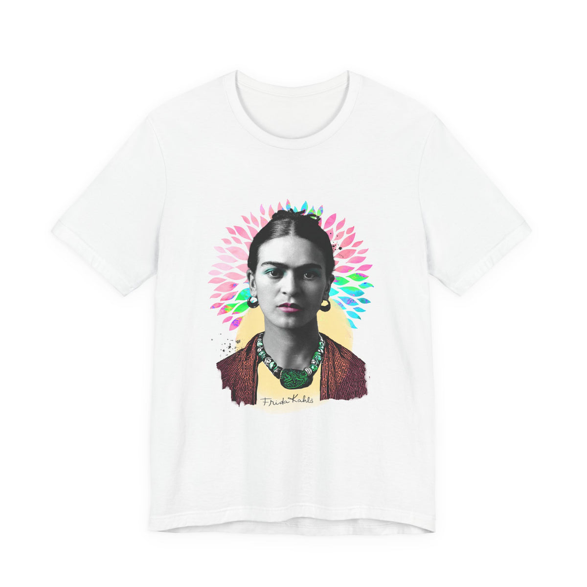 Frida Kahlo Flower Halo Portrait T-Shirt in White, front