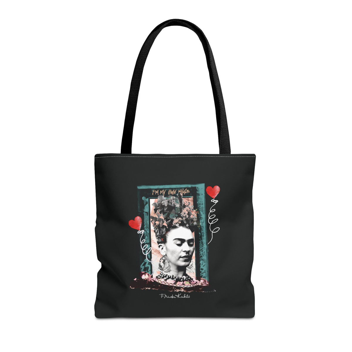 Frida Kahlo Vintage Frame Hearts Tote Bag - 16" × 16''