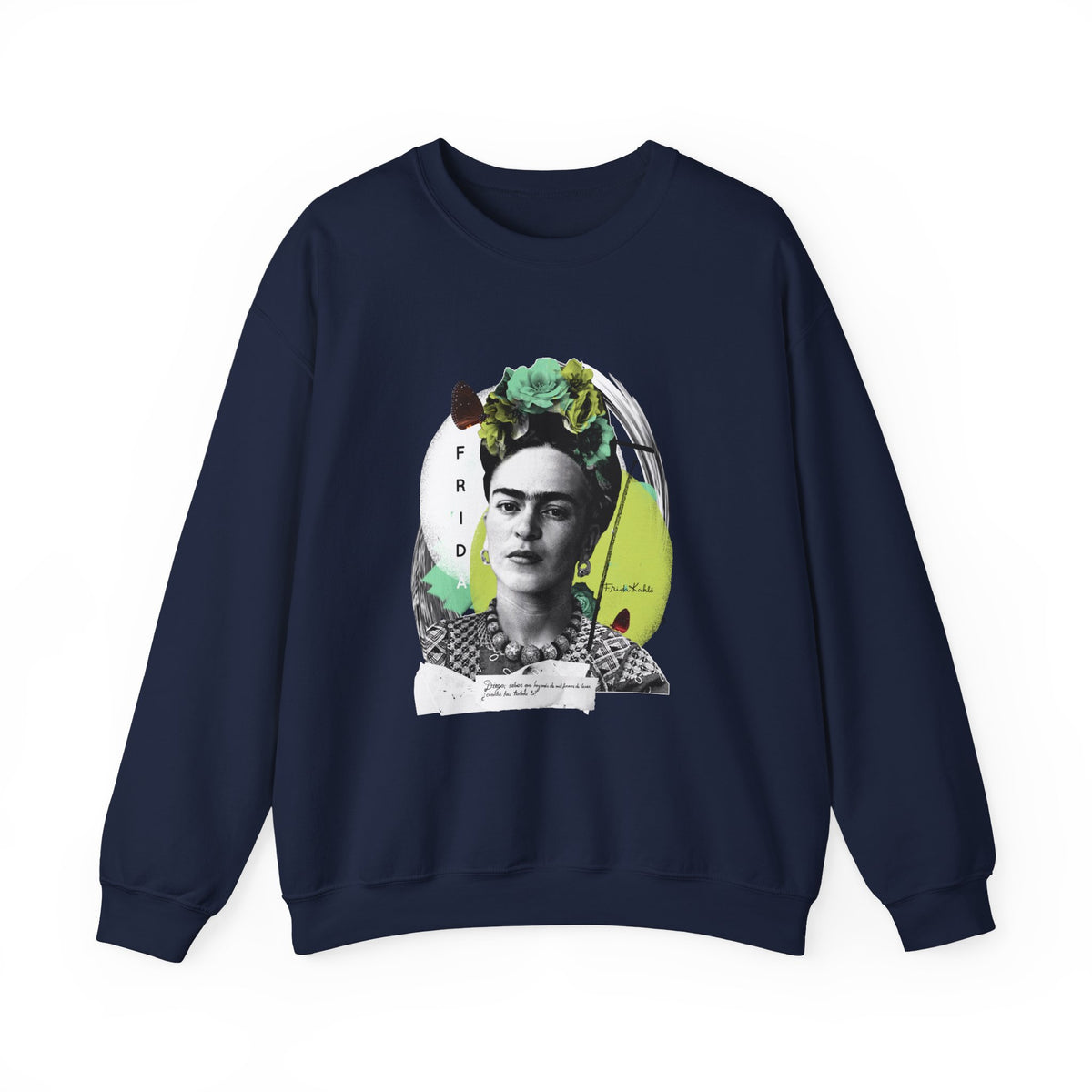 Frida Kahlo Modern Collage Portrait Crewneck Sweatshirt in Navy