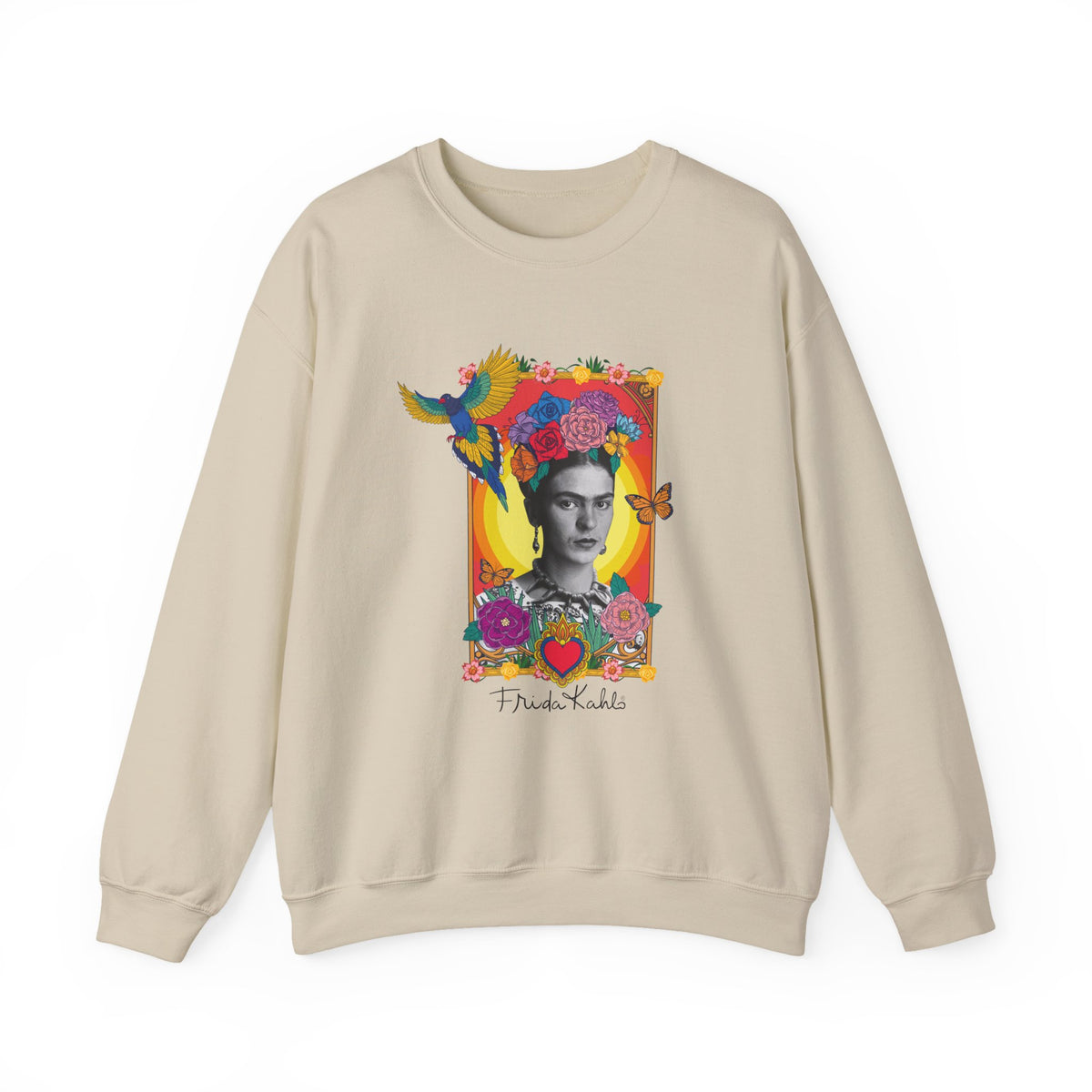 Frida Kahlo Hummingbird Golden Frame Crewneck Sweatshirt in Sand