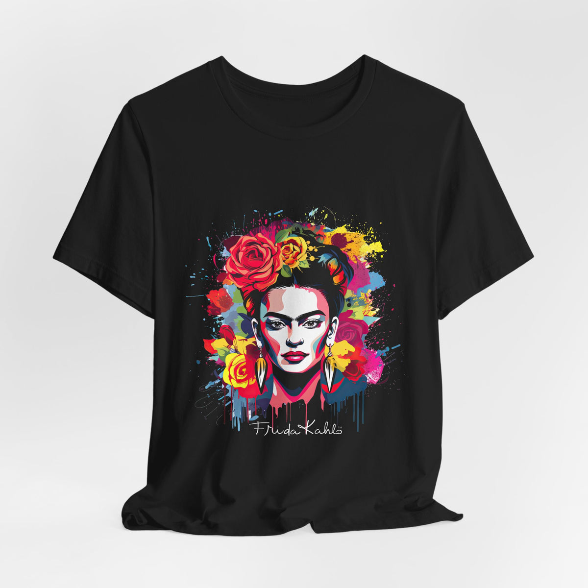 Frida Kahlo Watercolor Floral Portrait T-Shirt