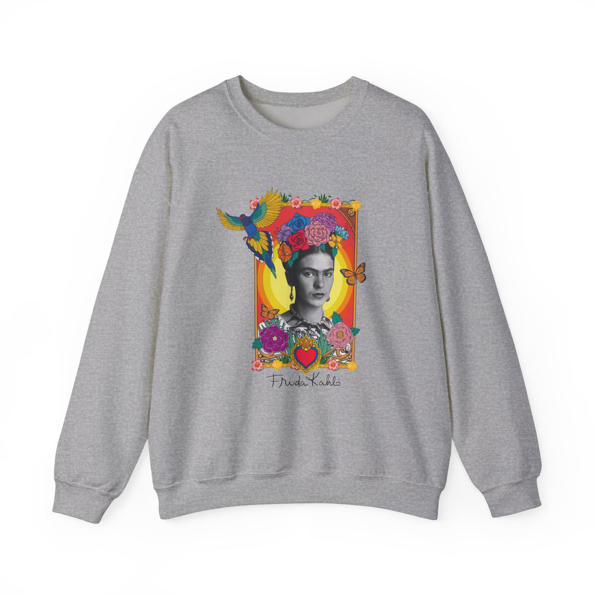 Frida Kahlo Hummingbird Golden Frame Crewneck Sweatshirt in Sport Grey