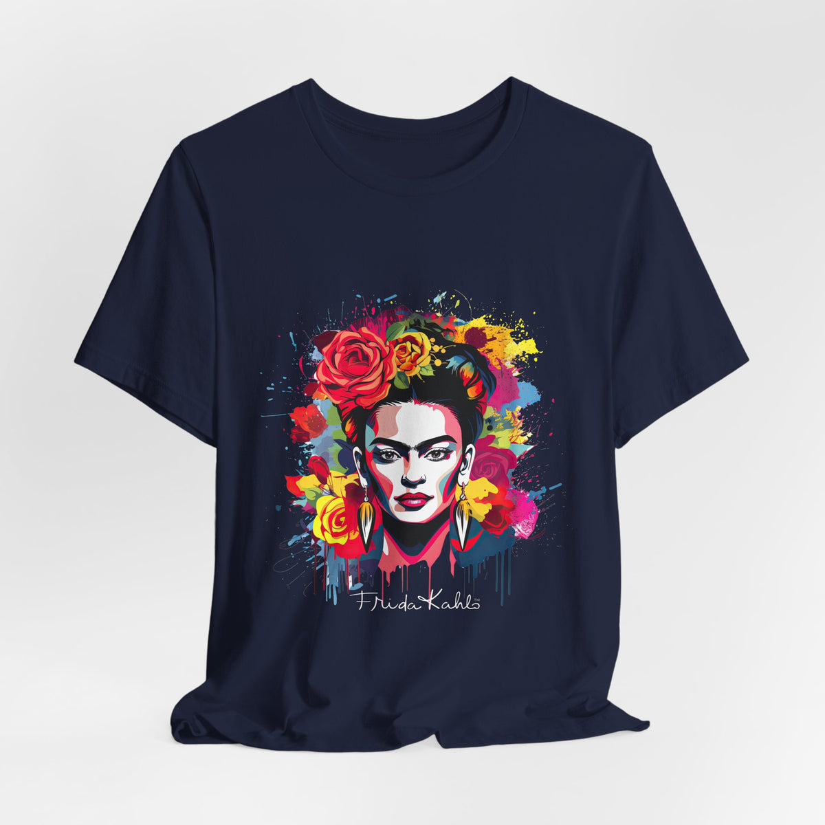 Frida Kahlo Watercolor Floral Portrait T-Shirt