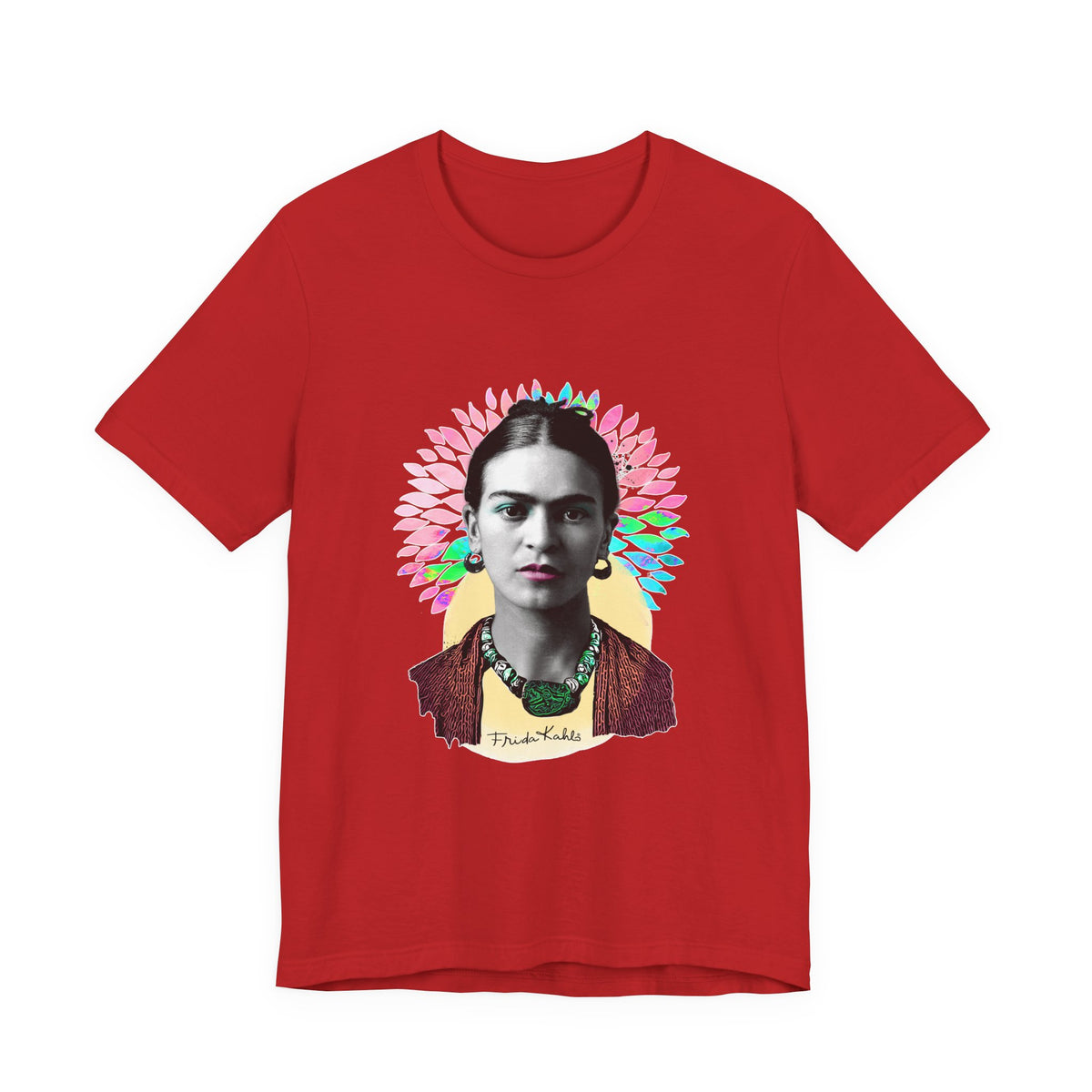 Frida Kahlo Flower Halo Portrait T-Shirt in Red, front