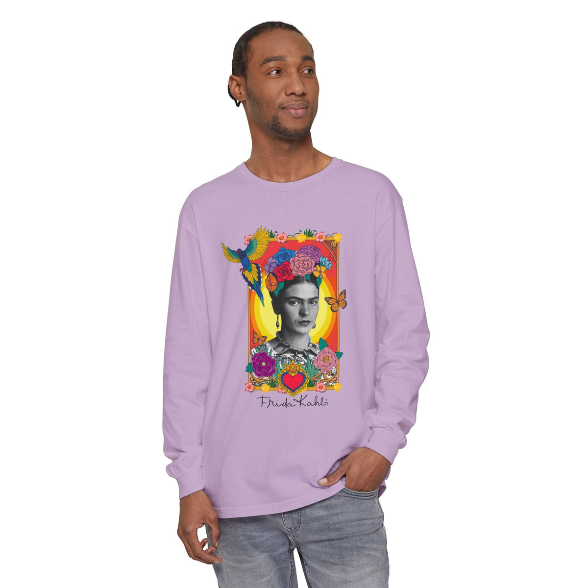 Frida Kahlo Hummingbird Golden Frame Long Sleeve T-Shirt