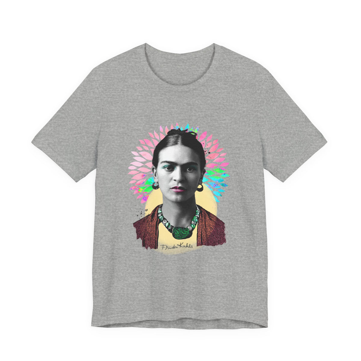 Frida Kahlo Flower Halo Portrait T-Shirt in Athletic Heather, front