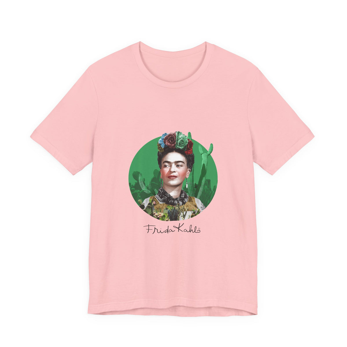 Frida Kahlo Cactus Garden Medallion T-Shirt in Pink, front