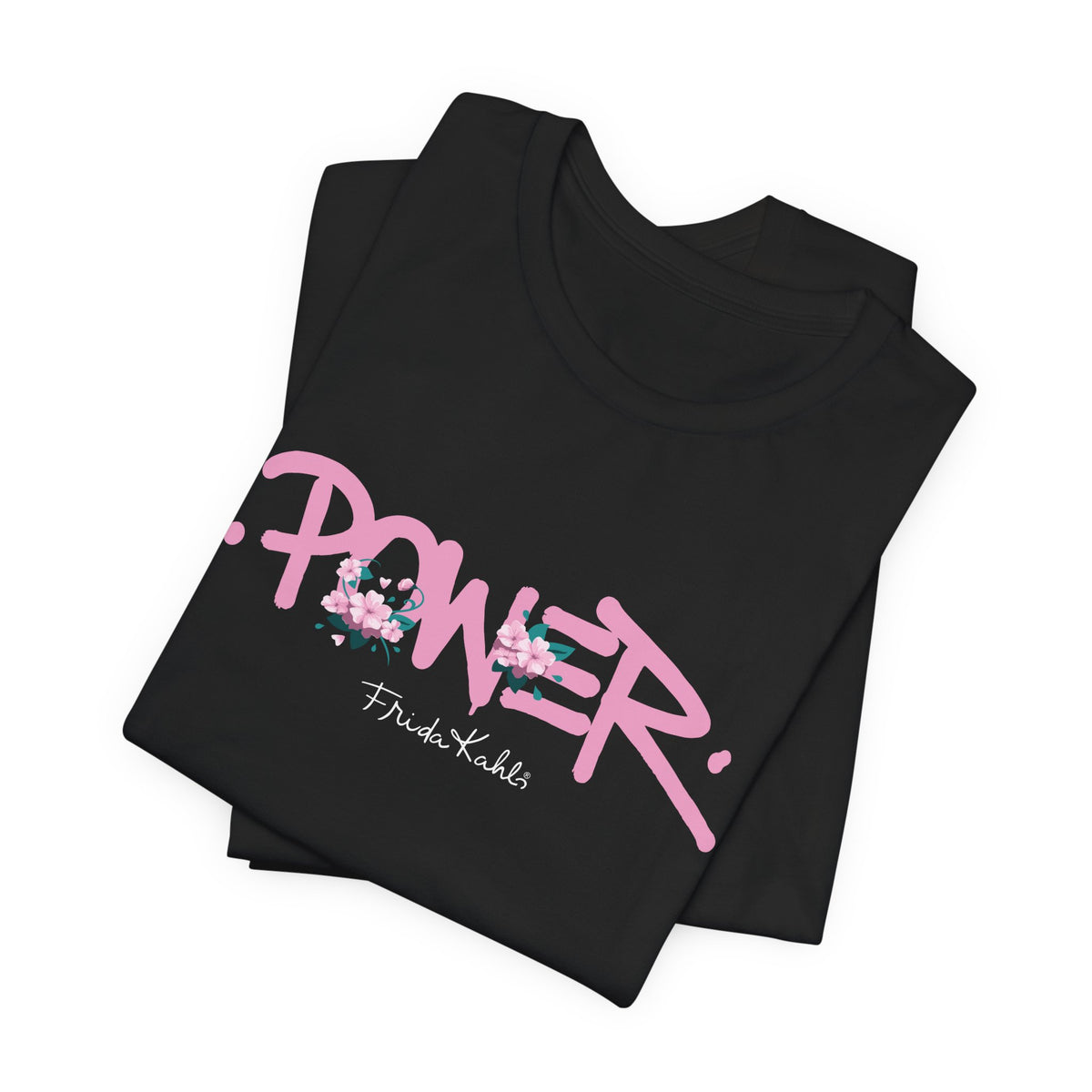 Frida Kahlo Power Graffiti Breast Cancer Awareness T-Shirt in Black, folded