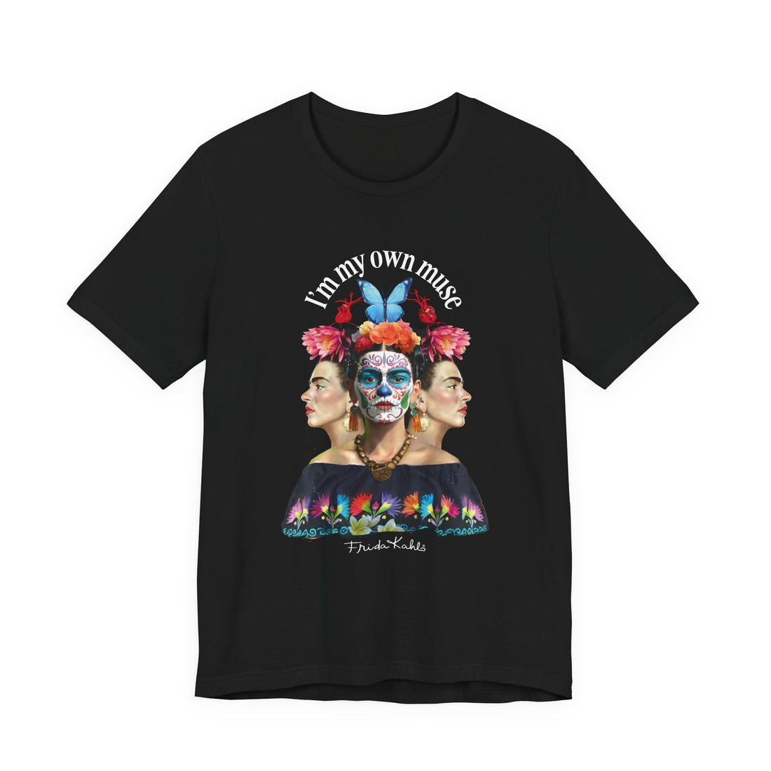Frida Kahlo Butterfly Mirror Portrait T-Shirt in Black