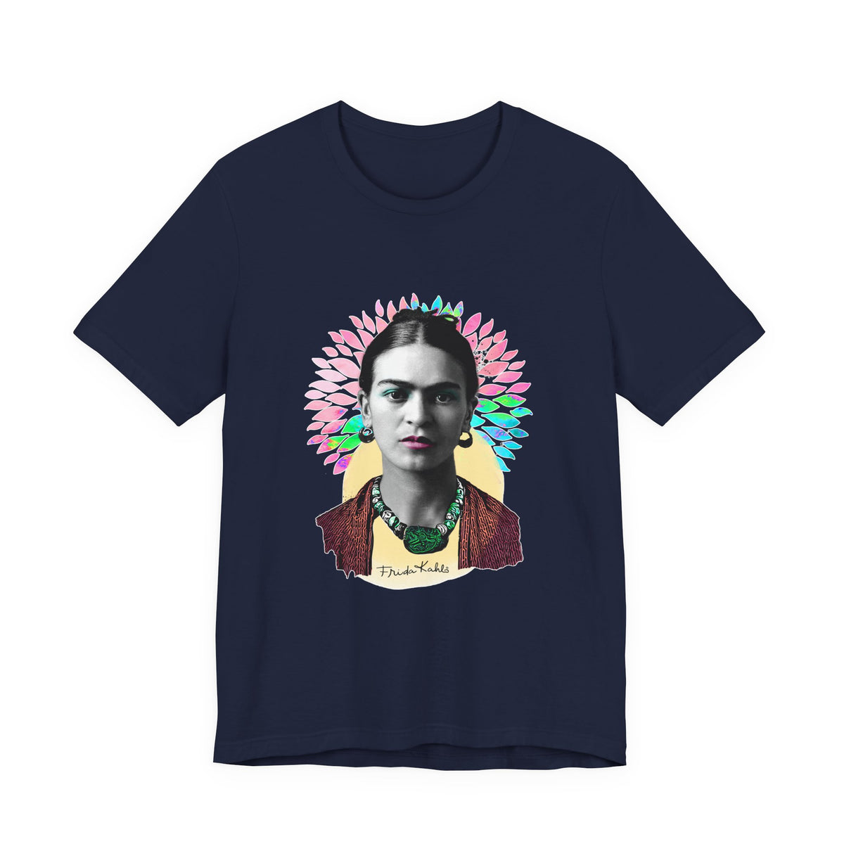 Frida Kahlo Flower Halo Portrait T-Shirt in Navy, front