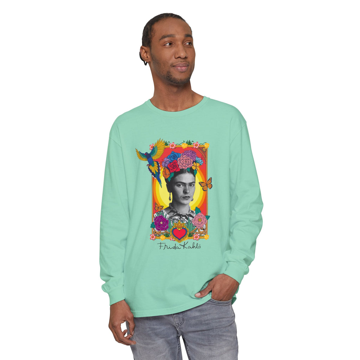 Frida Kahlo Hummingbird Golden Frame Long Sleeve T-Shirt