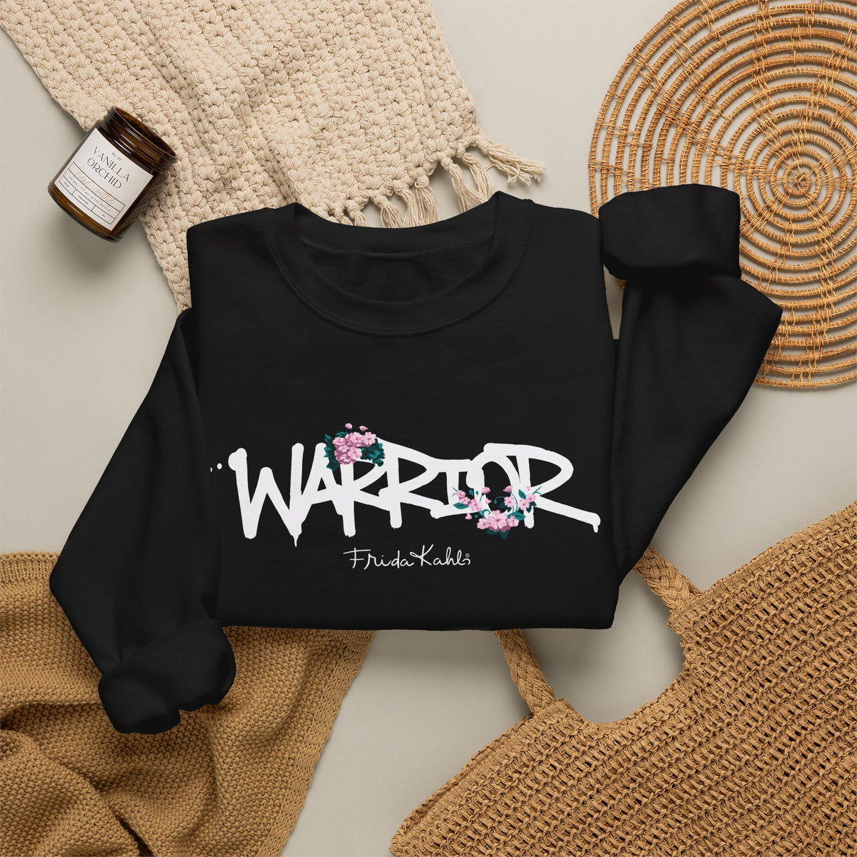 Frida Kahlo Warrior White Graffiti Breast Cancer Awareness Sweatshirt
