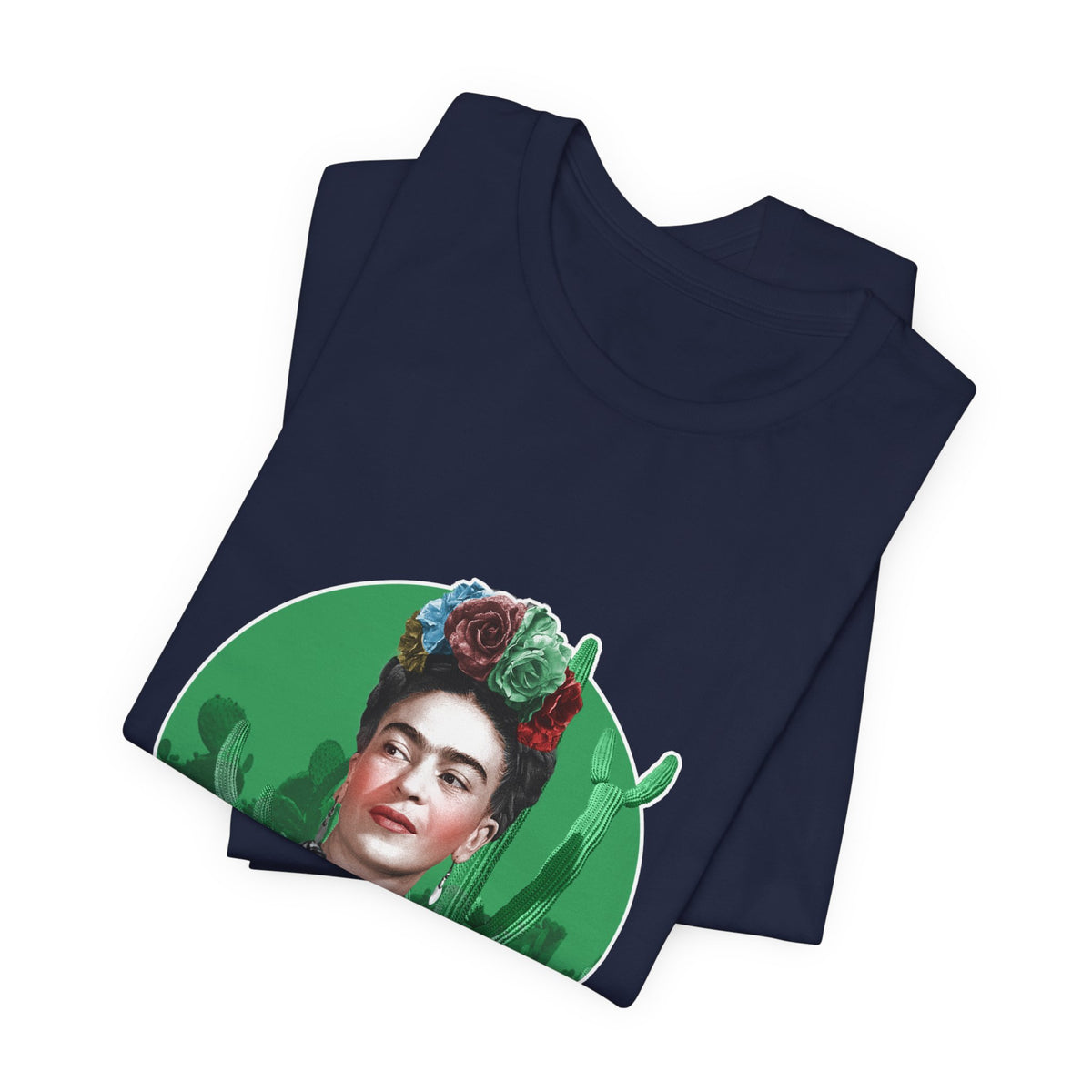 Frida Kahlo Cactus Garden Medallion T-Shirt in Navy, folded