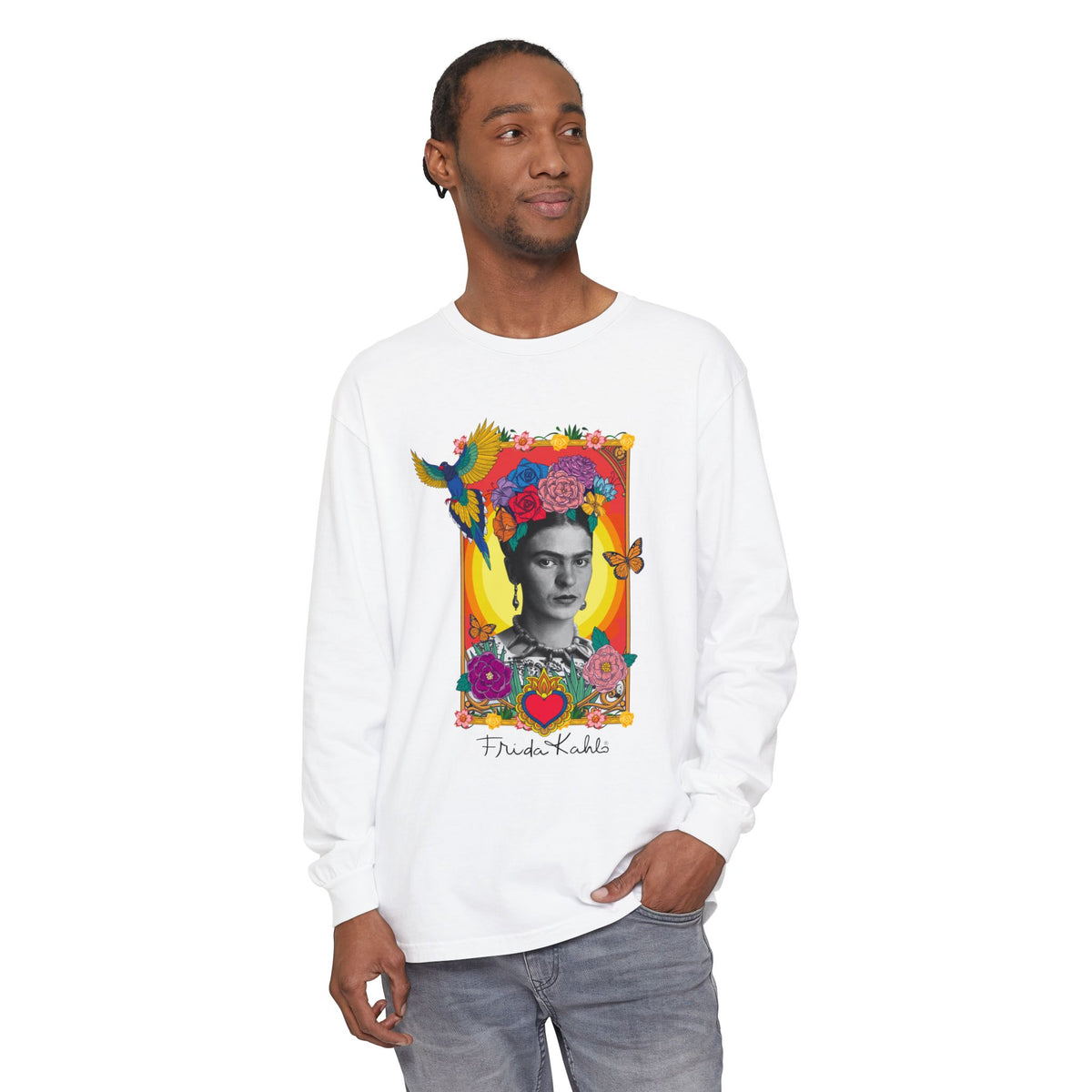 Frida Kahlo Hummingbird Golden Frame Long Sleeve T-Shirt