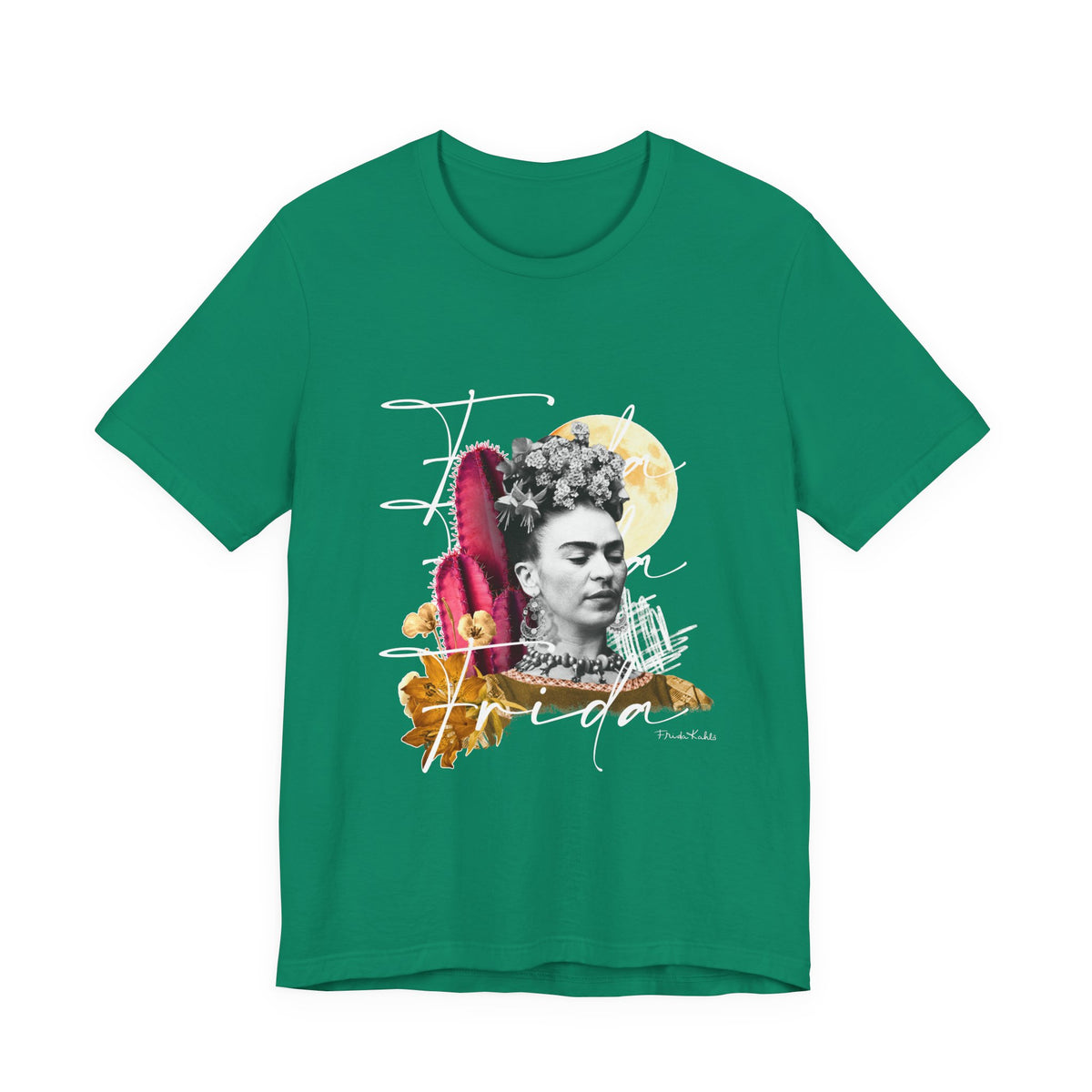 Frida Kahlo Moonlight Script Collage T-Shirt