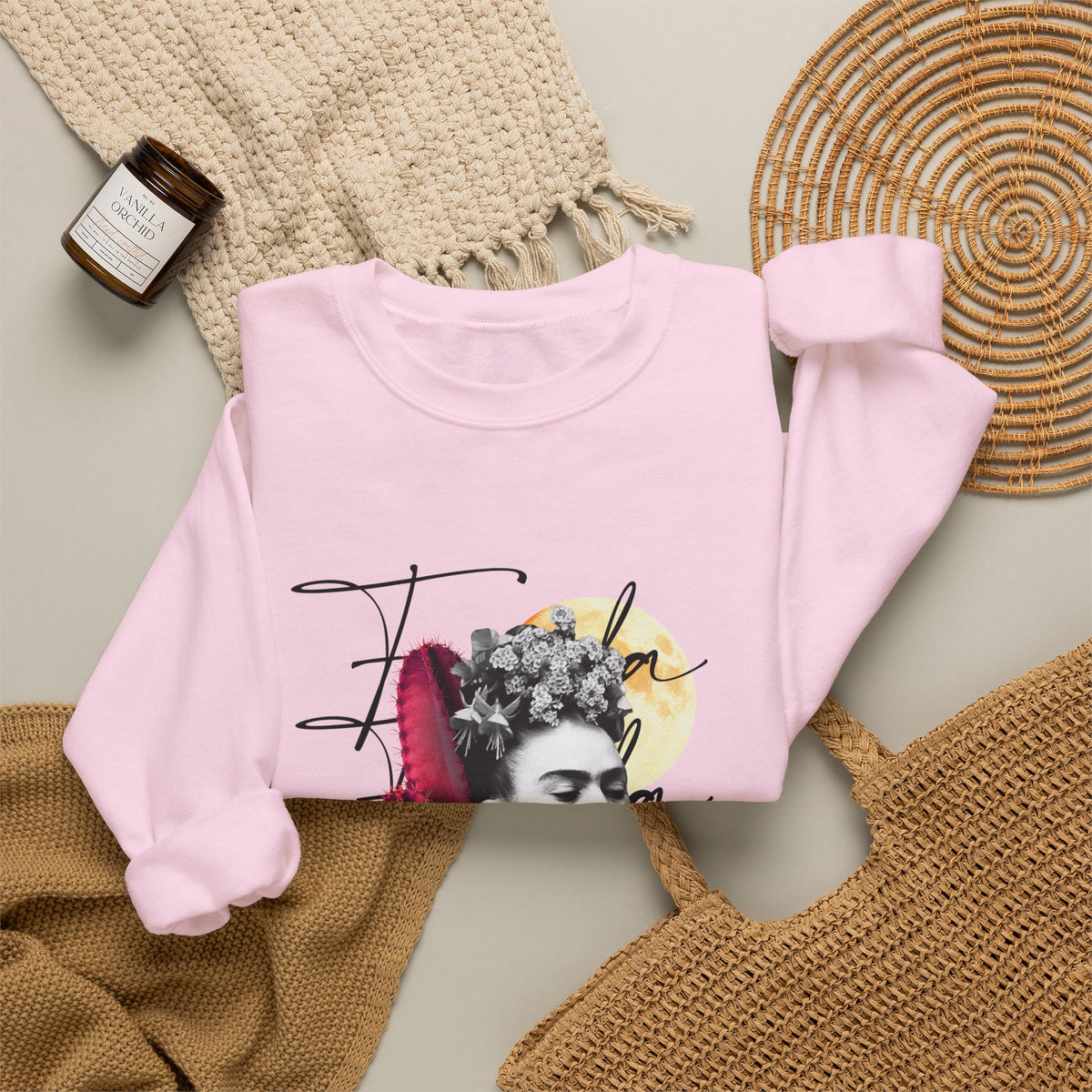 Frida Kahlo Moonlight Script Collage Crewneck Sweatshirt