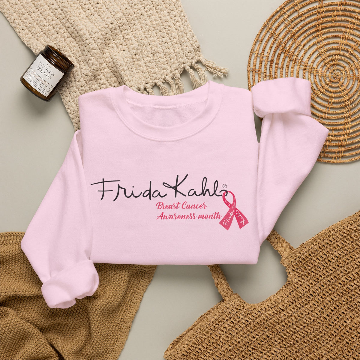 Frida Kahlo Signature Pink Ribbon Breast Cancer Awareness Sweatshirt