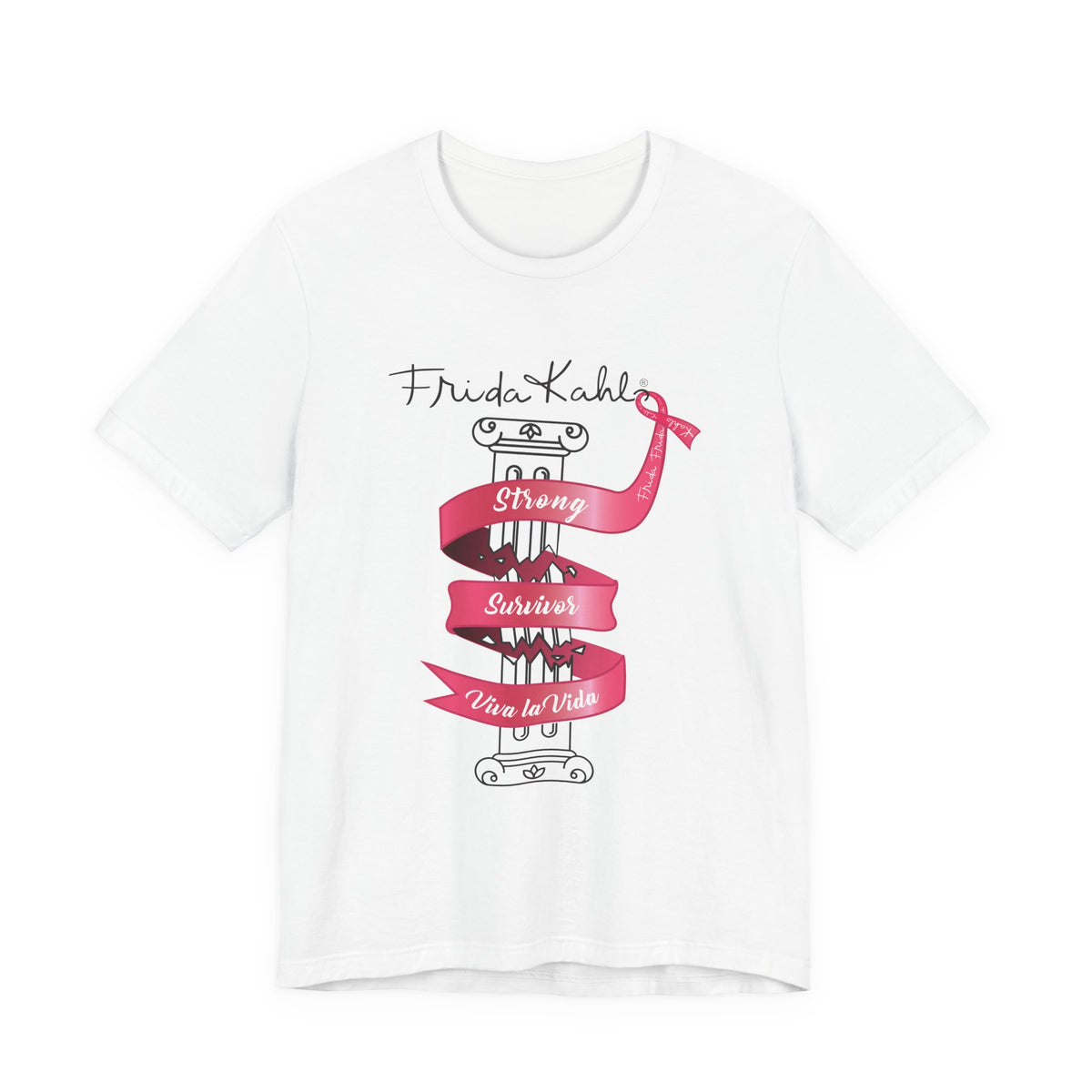 Frida Kahlo Pink Ribbon Banner Breast Cancer Awareness T-Shirt in White