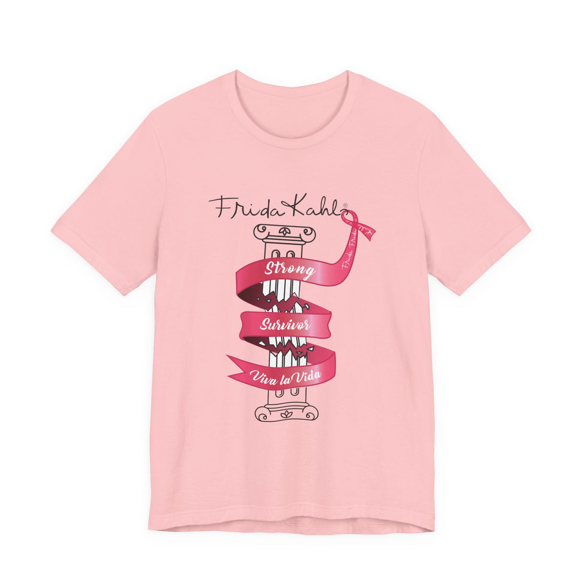 Frida Kahlo Pink Ribbon Banner Breast Cancer Awareness T-Shirt in Pink