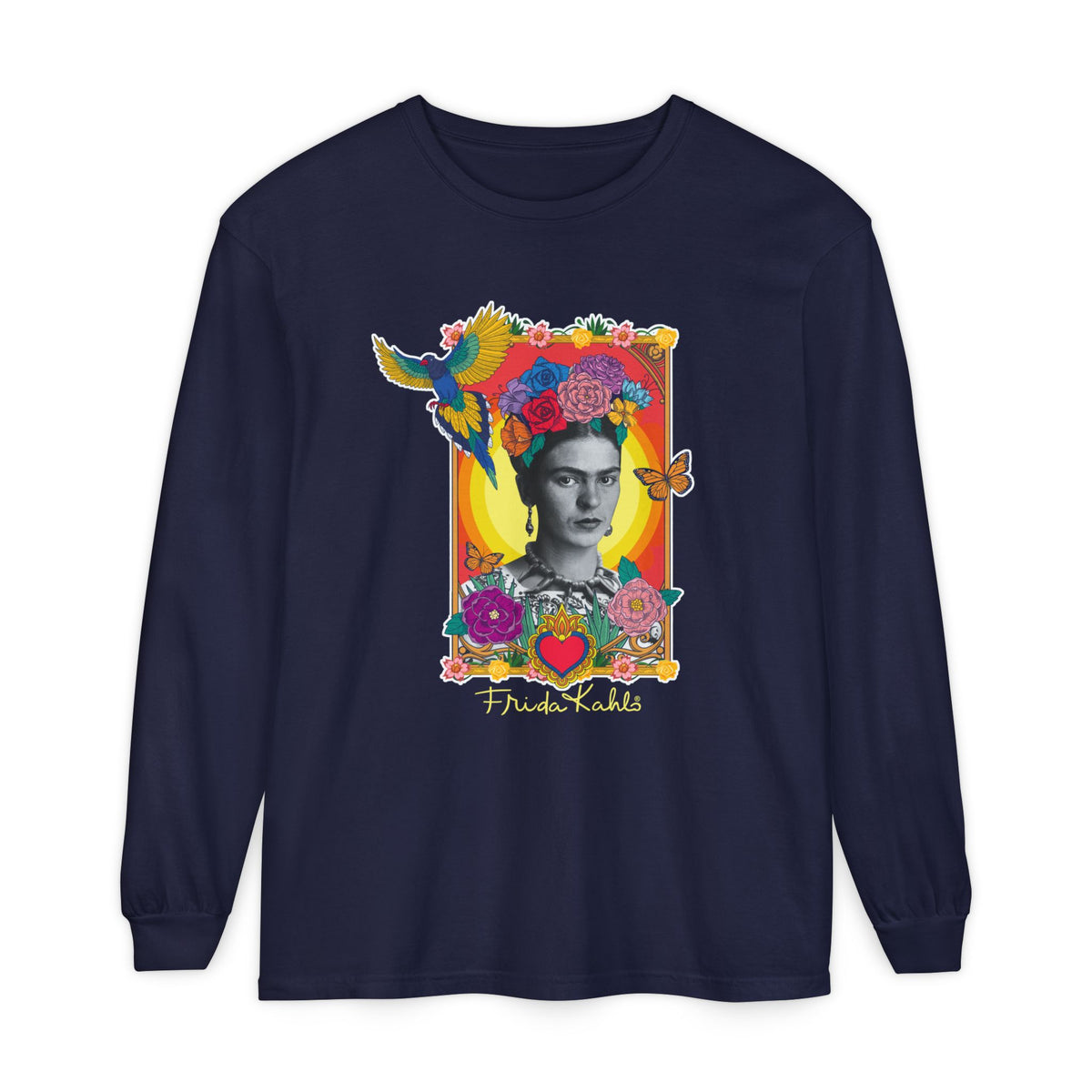 Frida Kahlo Hummingbird Golden Frame Long Sleeve T-Shirt