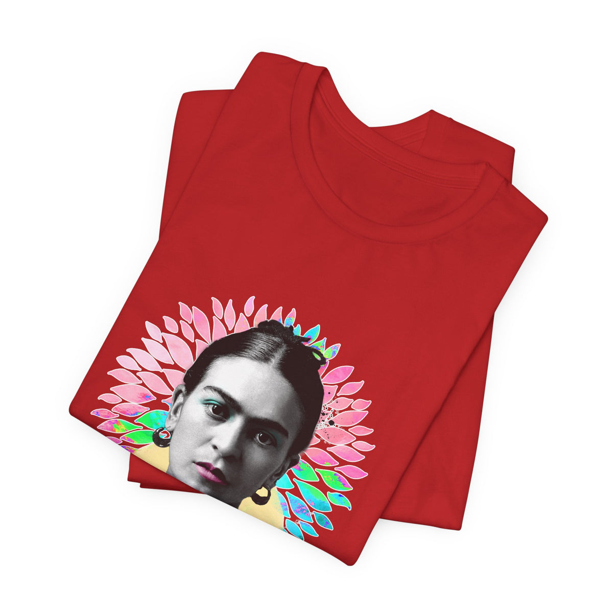 Frida Kahlo Flower Halo Portrait T-Shirt in Red, folded