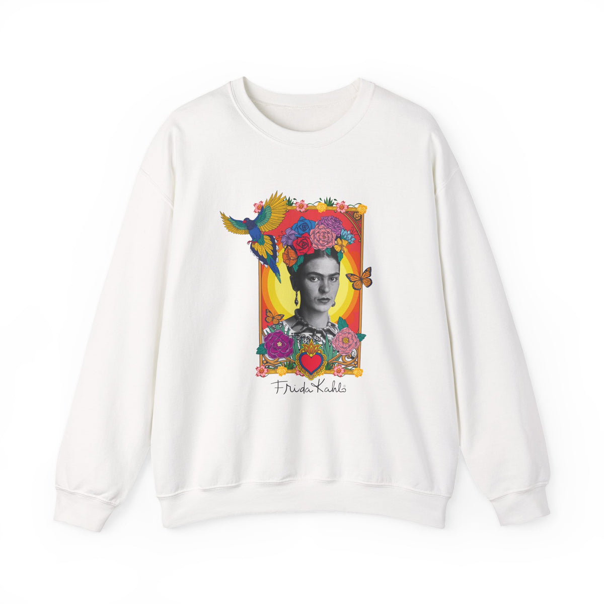 Frida Kahlo Hummingbird Golden Frame Crewneck Sweatshirt in White